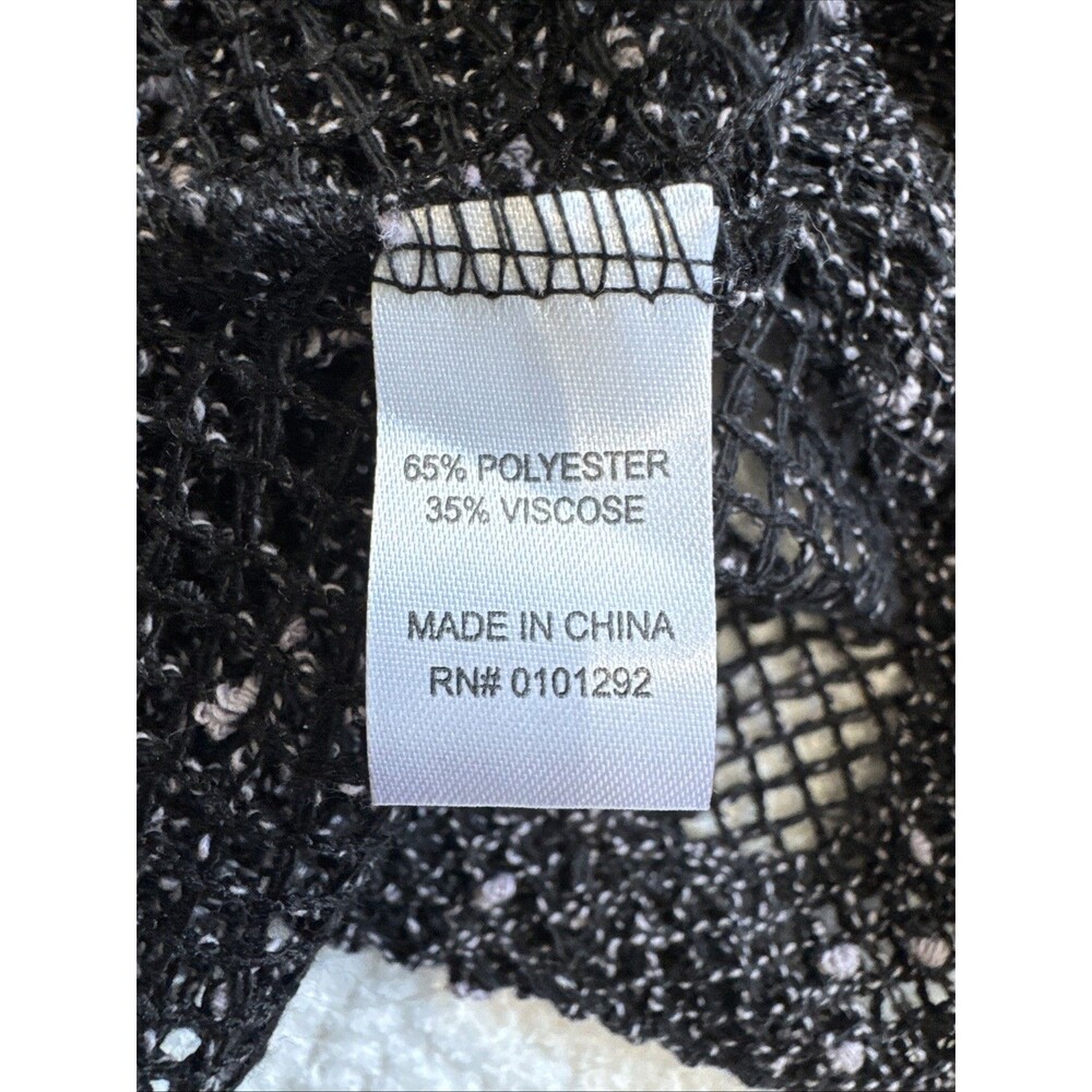 Lulu B Cardigan Mesh Black Slub Wood Button Front Sharkbite Lagenlook Sz L - Picture 6 of 8